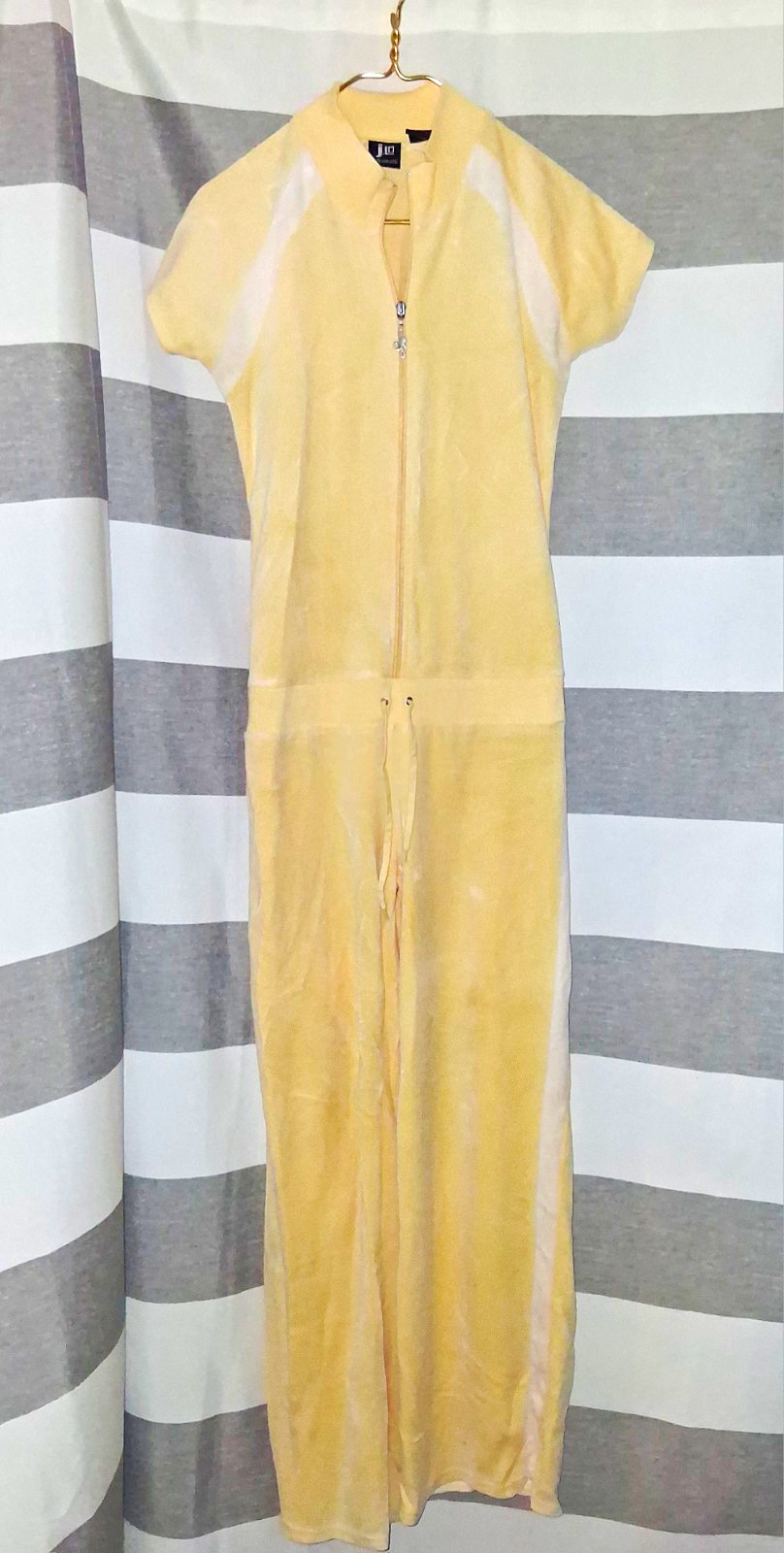 Y2K J.Lo by Jennifer Lopez Yellow/White Velour Zip Drawstring Jumpsuit L