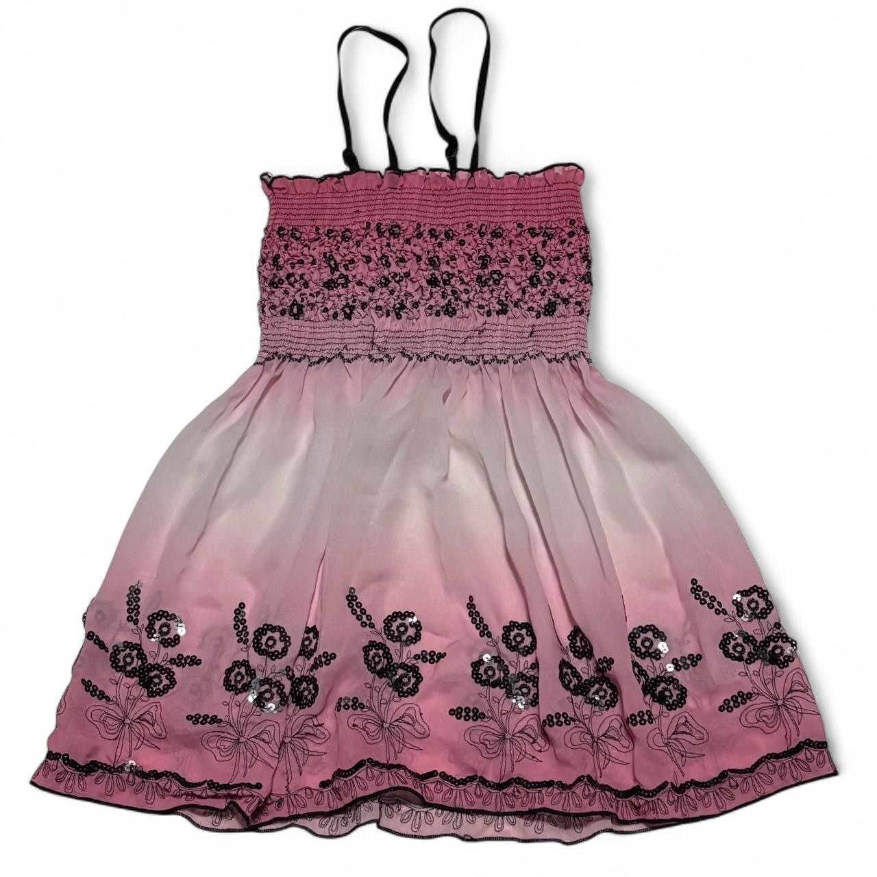 Dreamy Vintage Y2K Sequin Flower Smocked Shirring Babydoll Gradient Fairy Top
