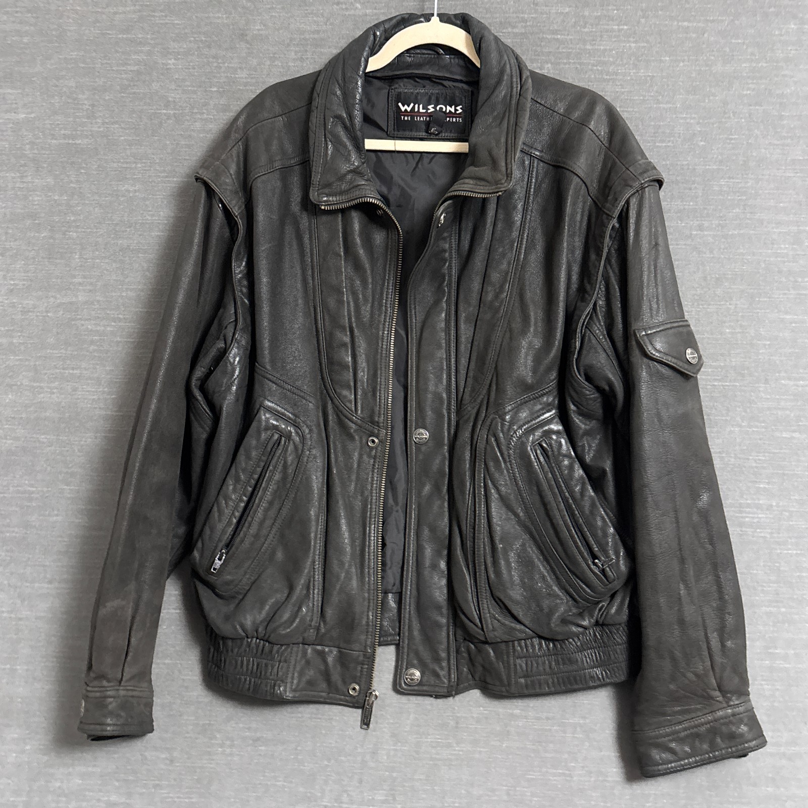 Vintage Wilsons Leather Jacket L Bomber Brown Aviator Full Zip 80s 90s Retro