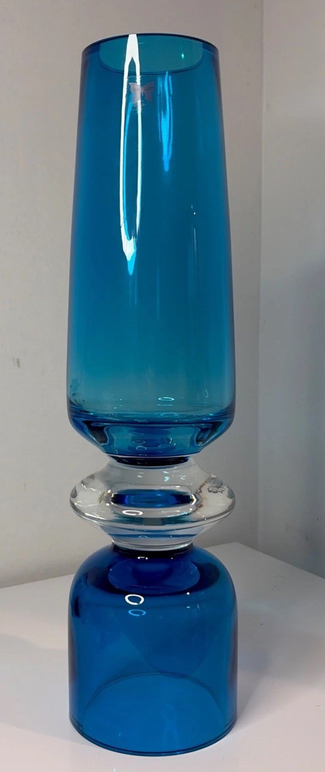 Rare Marquis By Waterford Crystal Vase Samba Blue Candle Holder Mid Century Mod