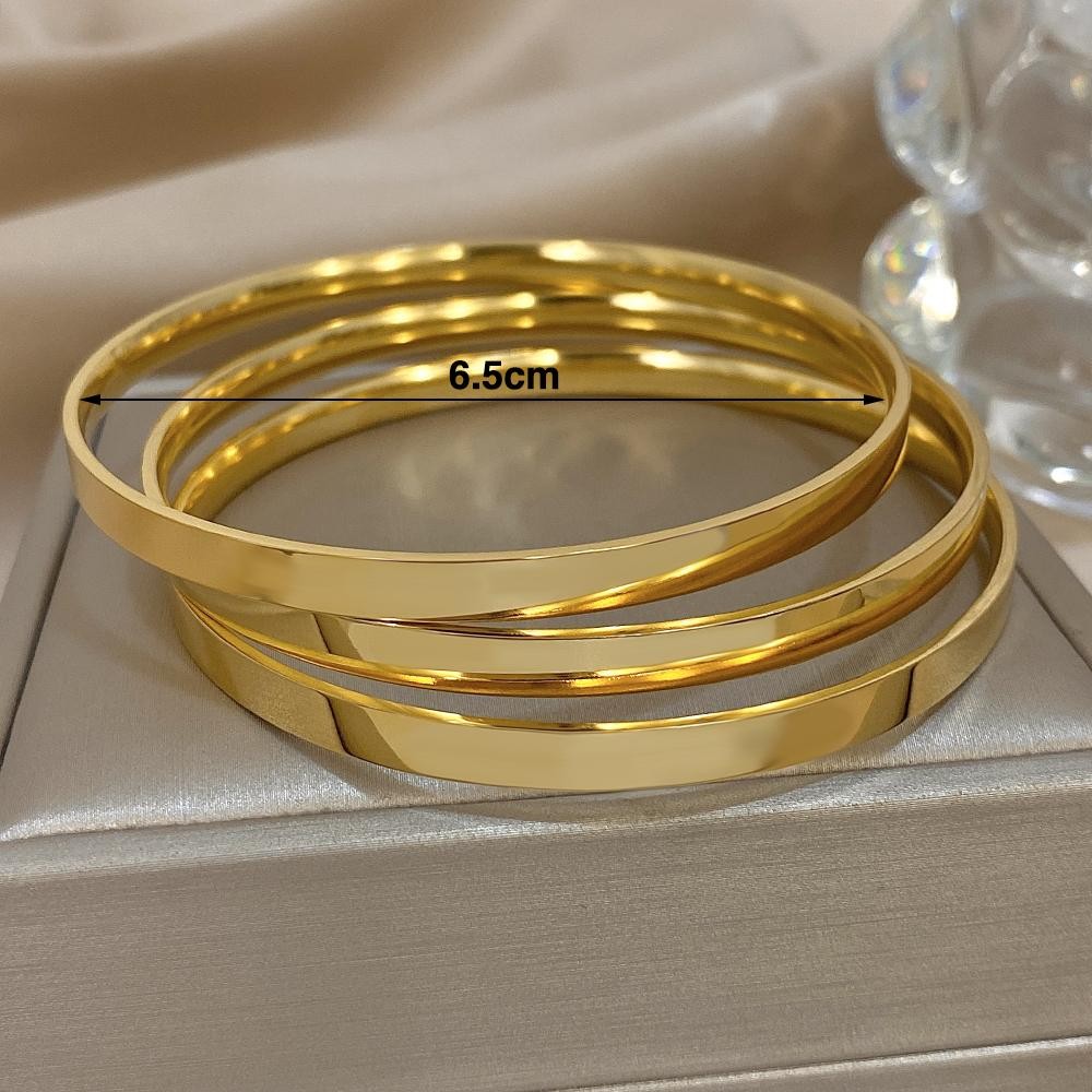 Bracelet 3PCS 18K Gold Plated Stainless Steel Bangle Waterproof for Women