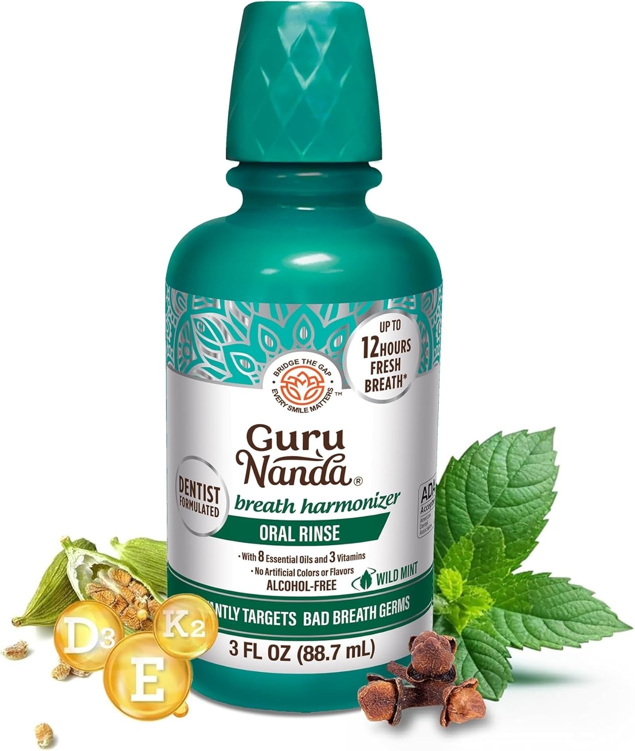 GuruNanda Fresh Breath Mouthwash, ADA-Accepted, Alcohol & Fluoride-Free, Fresh B