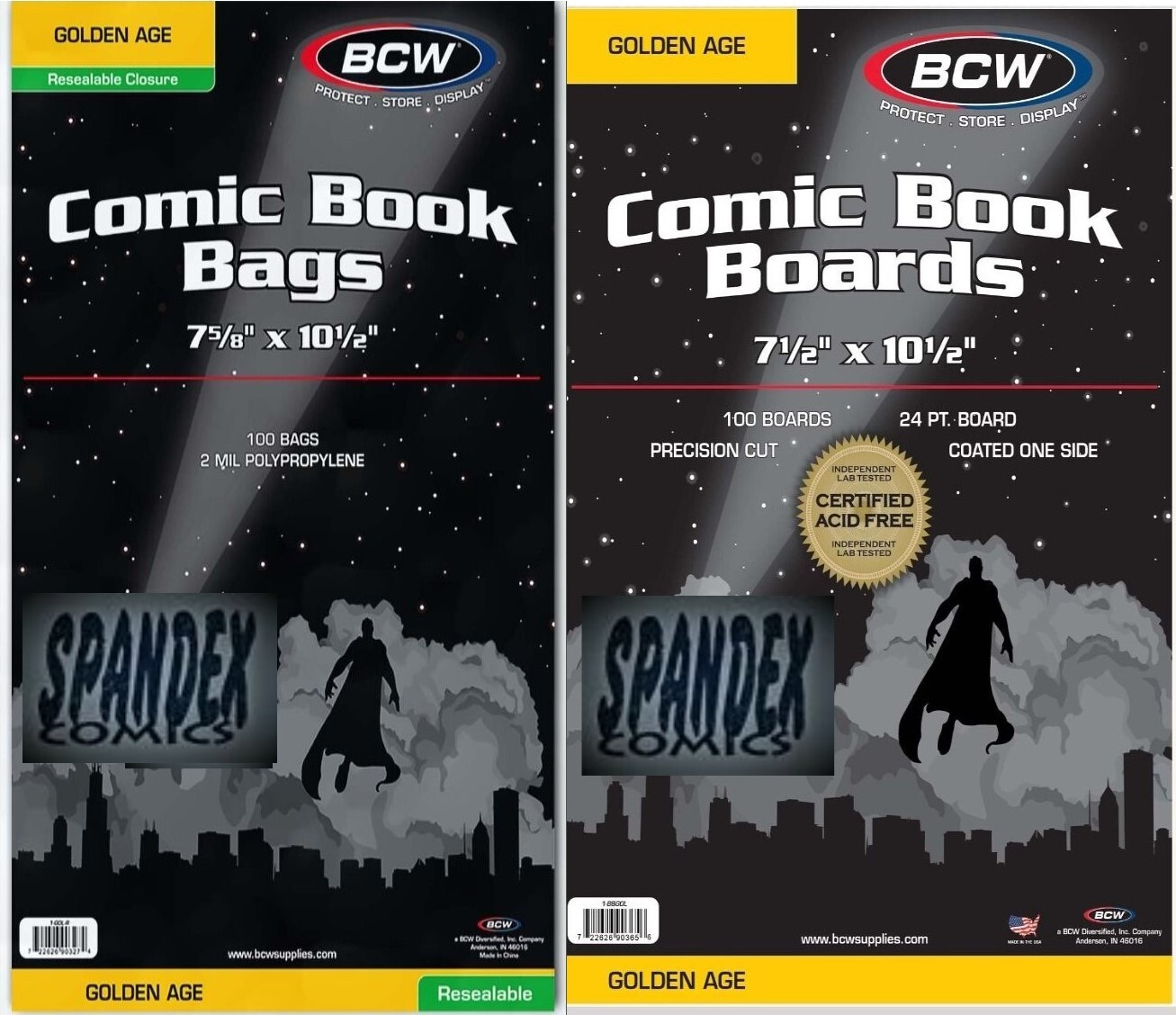 200 BCW Golden 2-Mil Poly Acid Free Resealable Comic Bags & Backing Boards