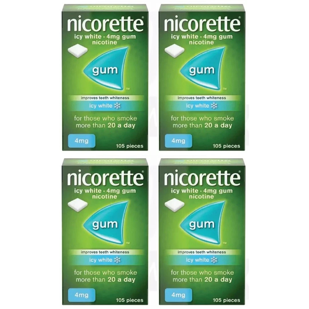 Nicorette Icy White Gum 105 Pieces 4mg- PACK OF 4 Nicorette Icy White Gum 105 Pieces 4mg- PACK OF 4