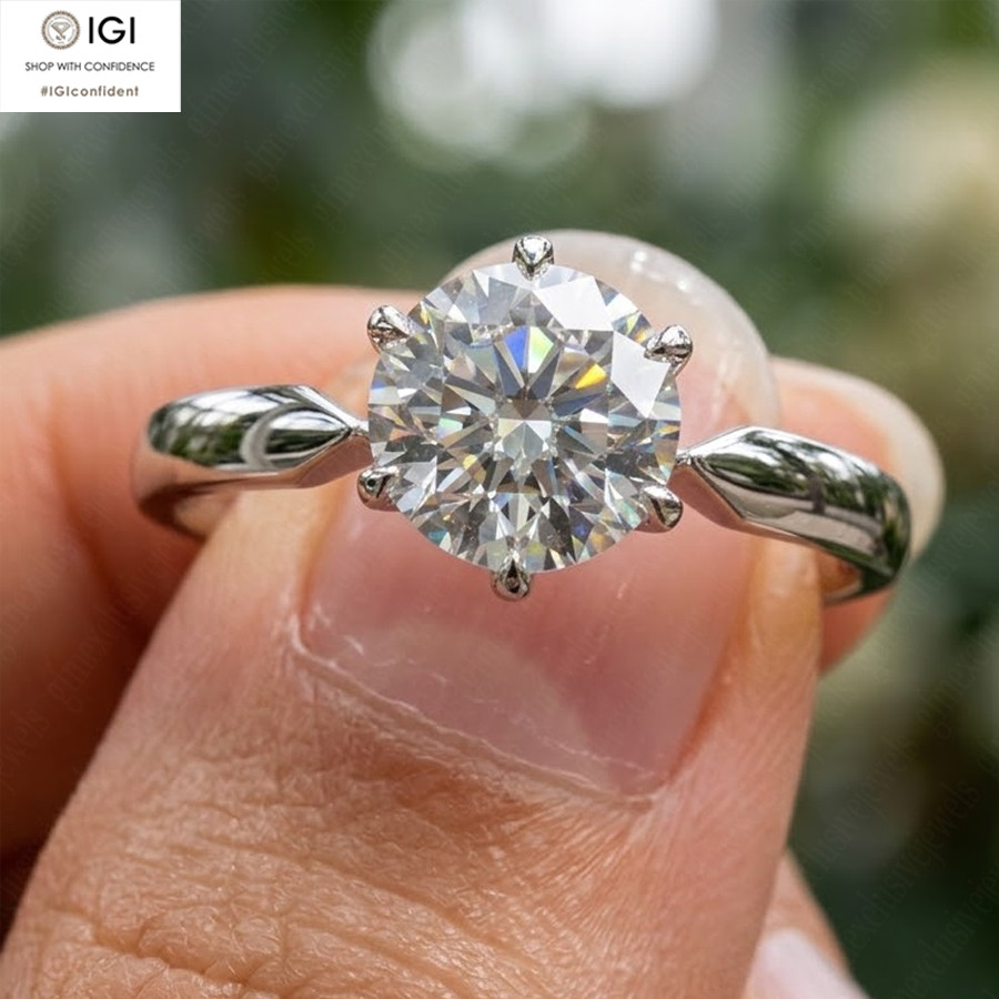 IGI 2.00Ct Round D VS1 Lab Grown Diamond Engagement Ring In Solid 14k White Gold