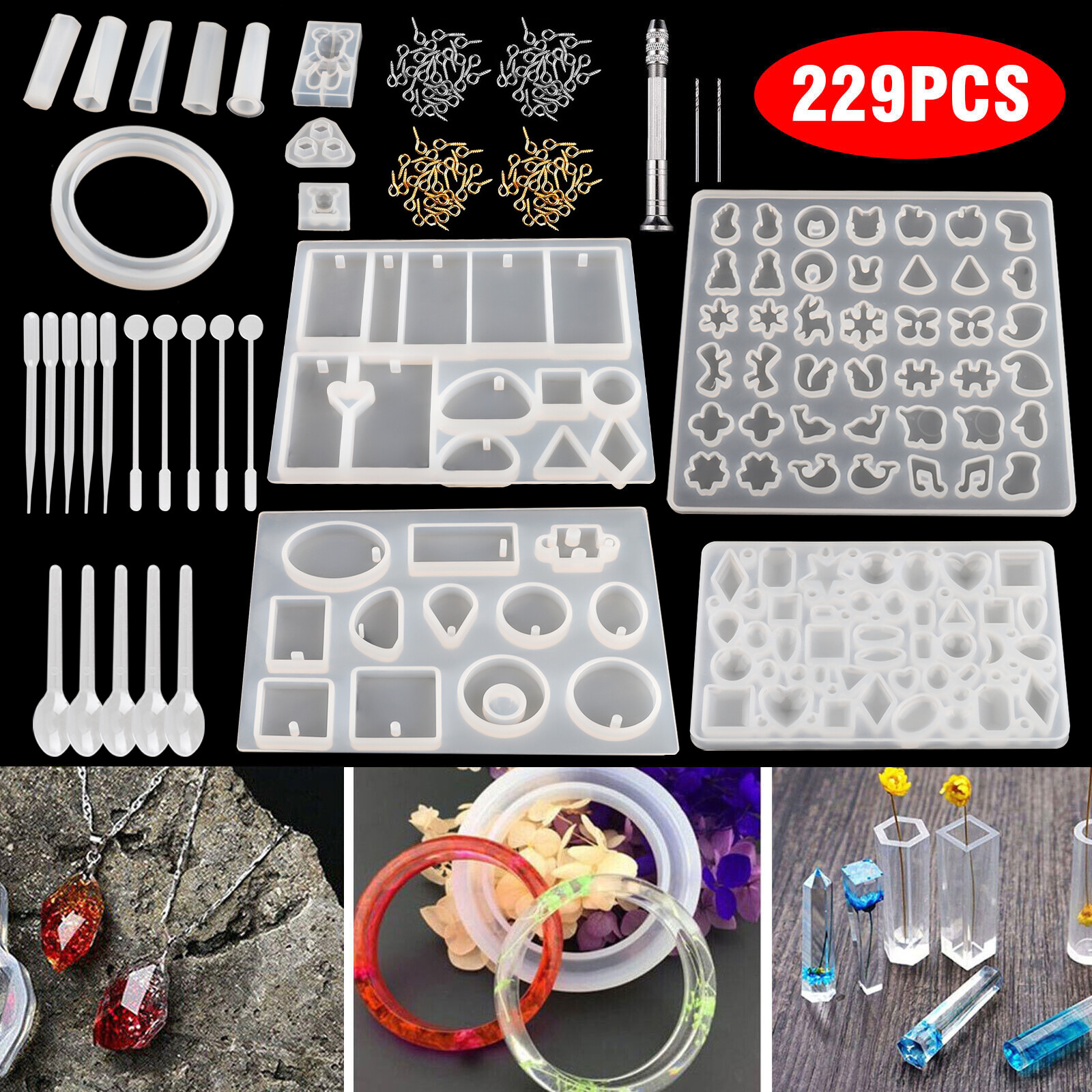 229pcs Resin Casting Silicone Molds Epoxy Spoon Kit Jewelry Making Pendant Craft 229pcs Resin Casting Silicone Molds Epoxy Spoon Kit Jewelry Making Pendant Craft