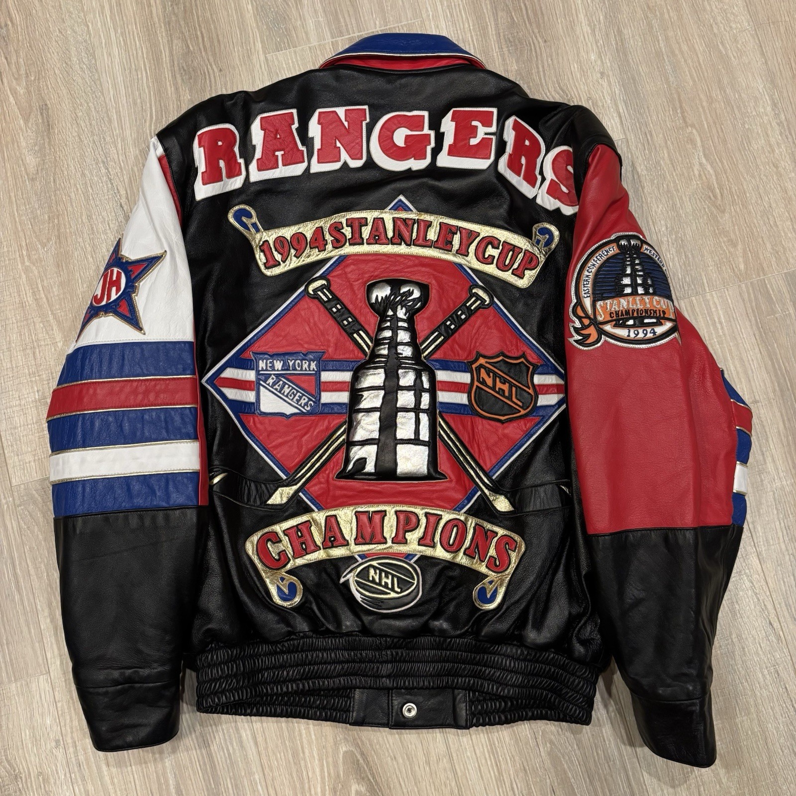 Vintage Jeff Hamilton New York Rangers Leather Jacket 1994 Stanley Cup Mens Med
