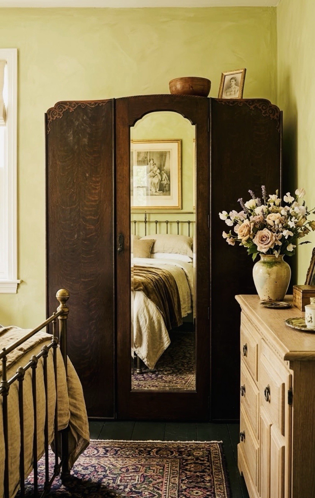 Antique-British Armoire-early Victorian Era Wardrobe- Original Beveled Mirror Antique-British Armoire-early Victorian Era Wardrobe- Original Beveled Mirror
