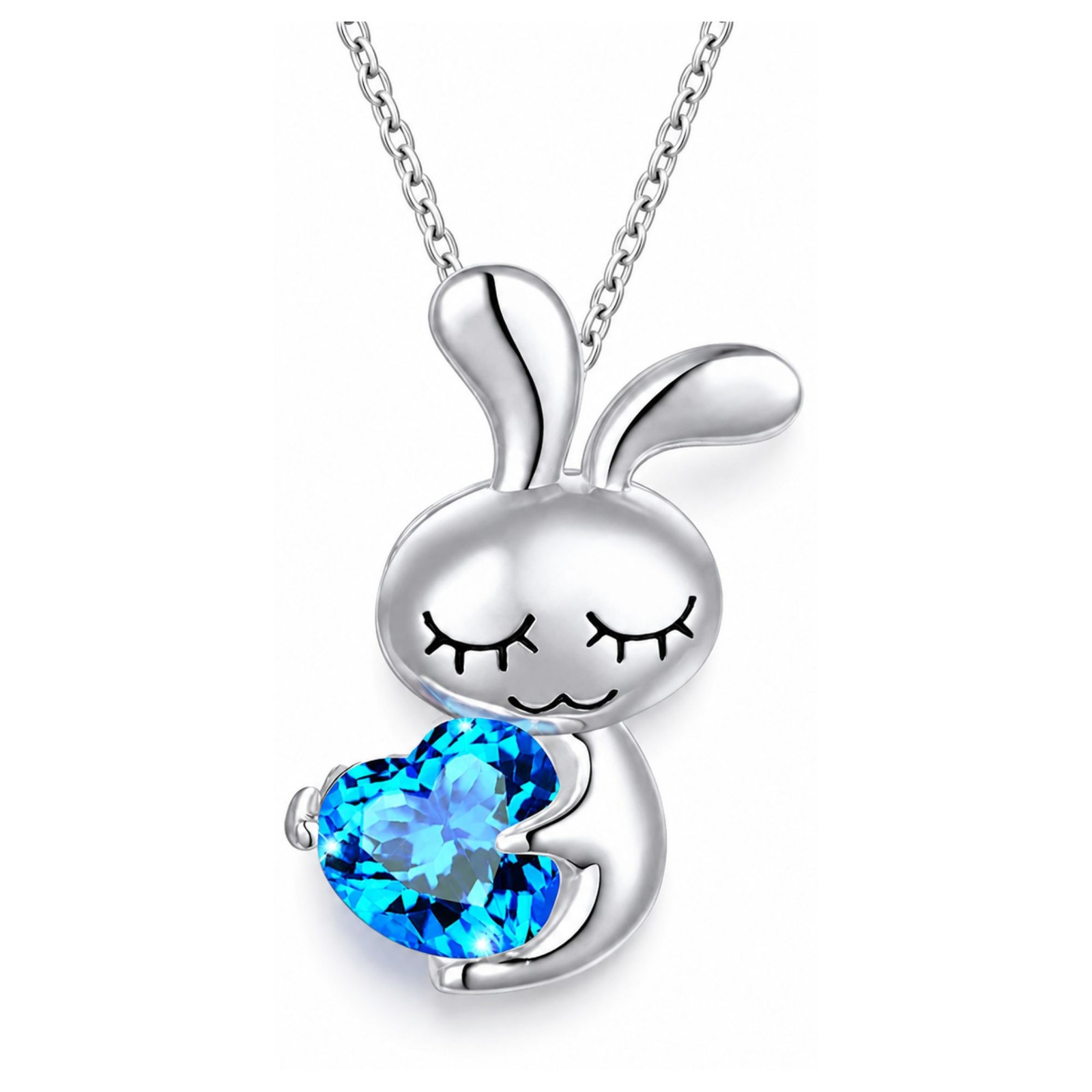 Bunny Love Necklace Sterling Silver Heart Blue Cz Womens Ginger Lyne Collection