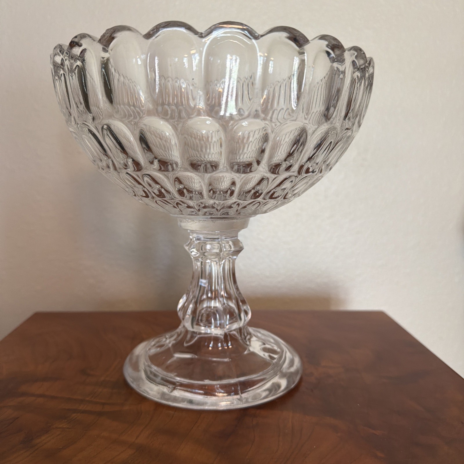 Antique EAPG 1850’s Flint Glass Thumbprint Compote Scalloped Pedestal Bowl Antique EAPG 1850’s Flint Glass Thumbprint Compote Scalloped Pedestal Bowl