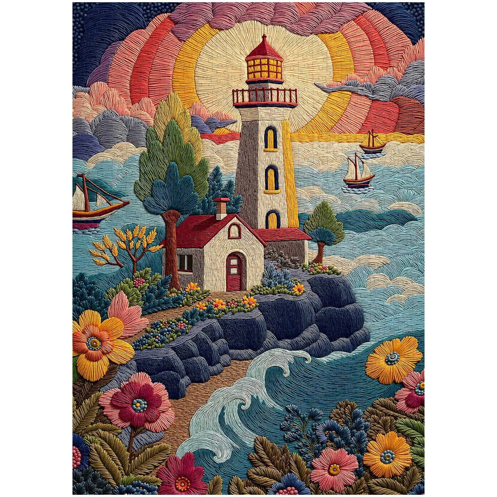 Quilting Lighthouse 1000 Piece Jigsaw Puzzle for Adults 27.5 x 19.7 Inch