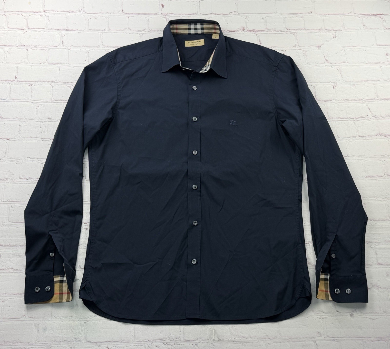 BURBERRY London England Shirt Classic Flip Cuff Navy Blue Large L BURBERRY London England Shirt Classic Flip Cuff Navy Blue Large L
