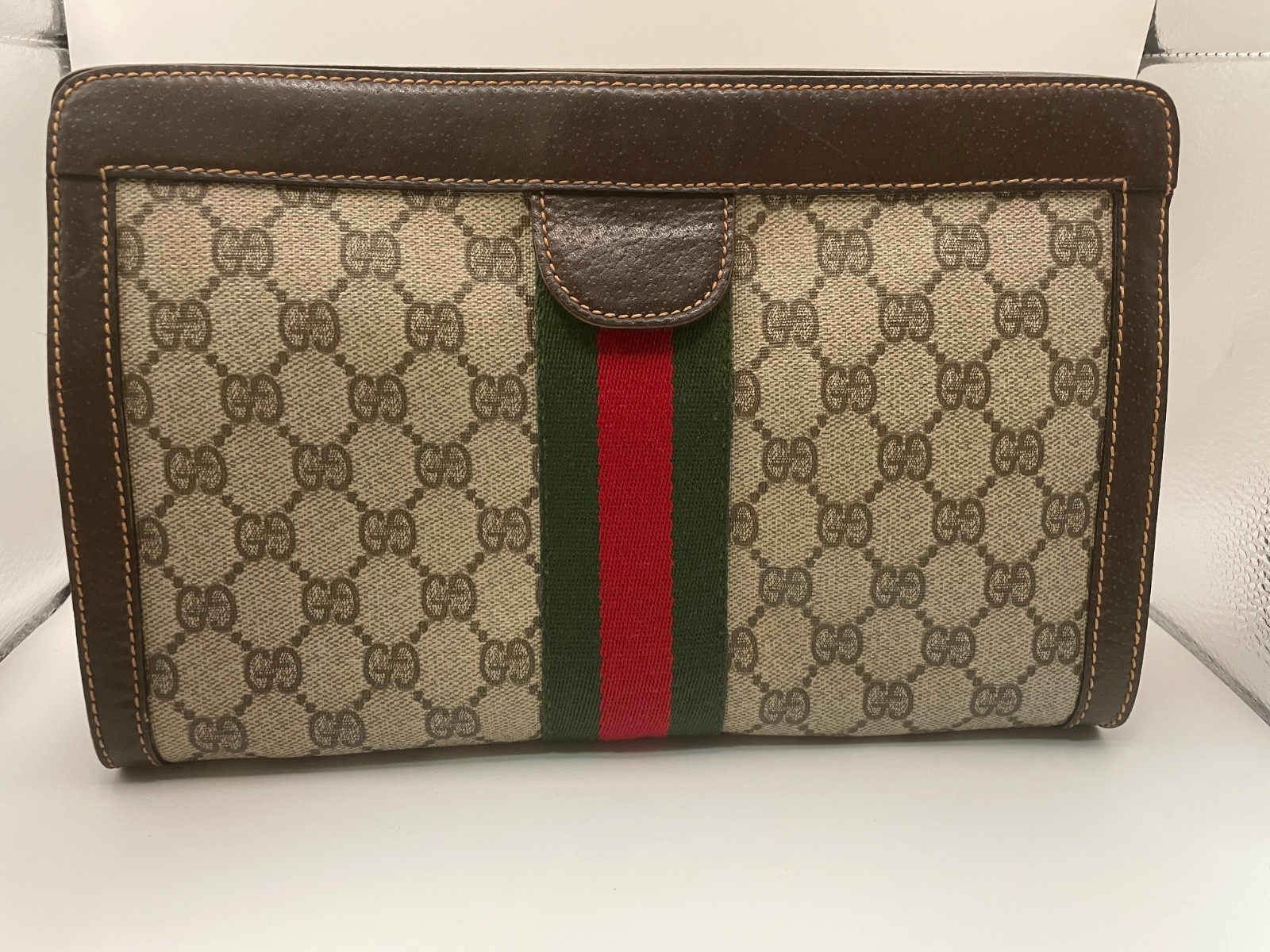 Gucci Sherry line PVC Clutch Bag Brown　Authentic
