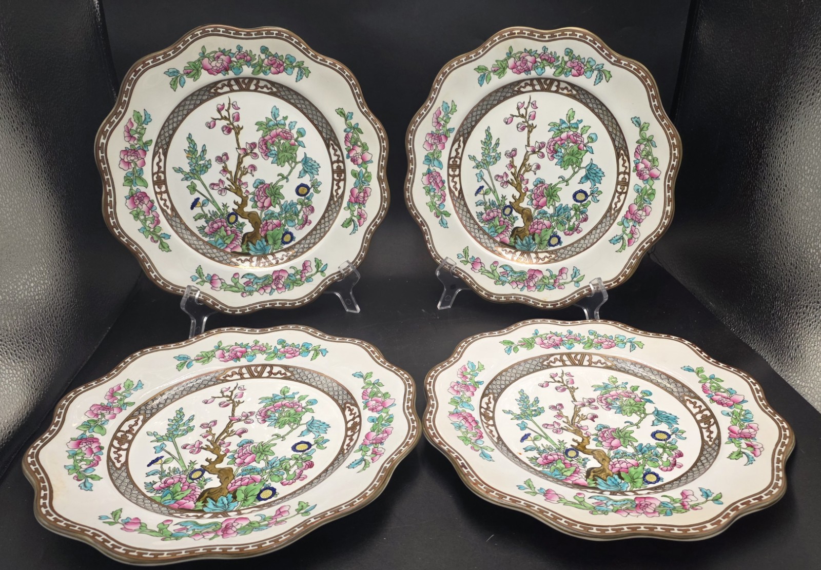4 Coalport Indian Tree Dinner Plates Scalloped 10 5/8 4 Coalport Indian Tree Dinner Plates Scalloped 10 5/8