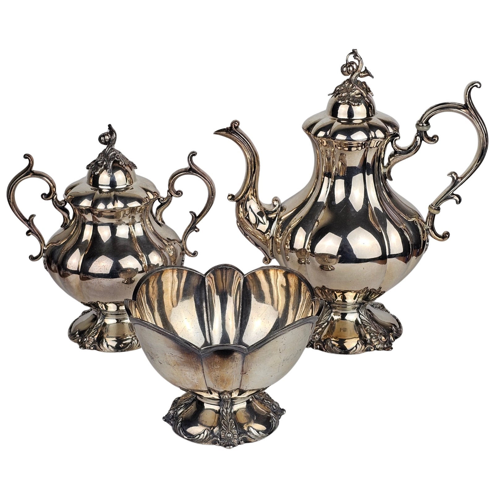 Antique Mid-19th Century Rogers Bros Silver Plated Tea Set Baroque Revival