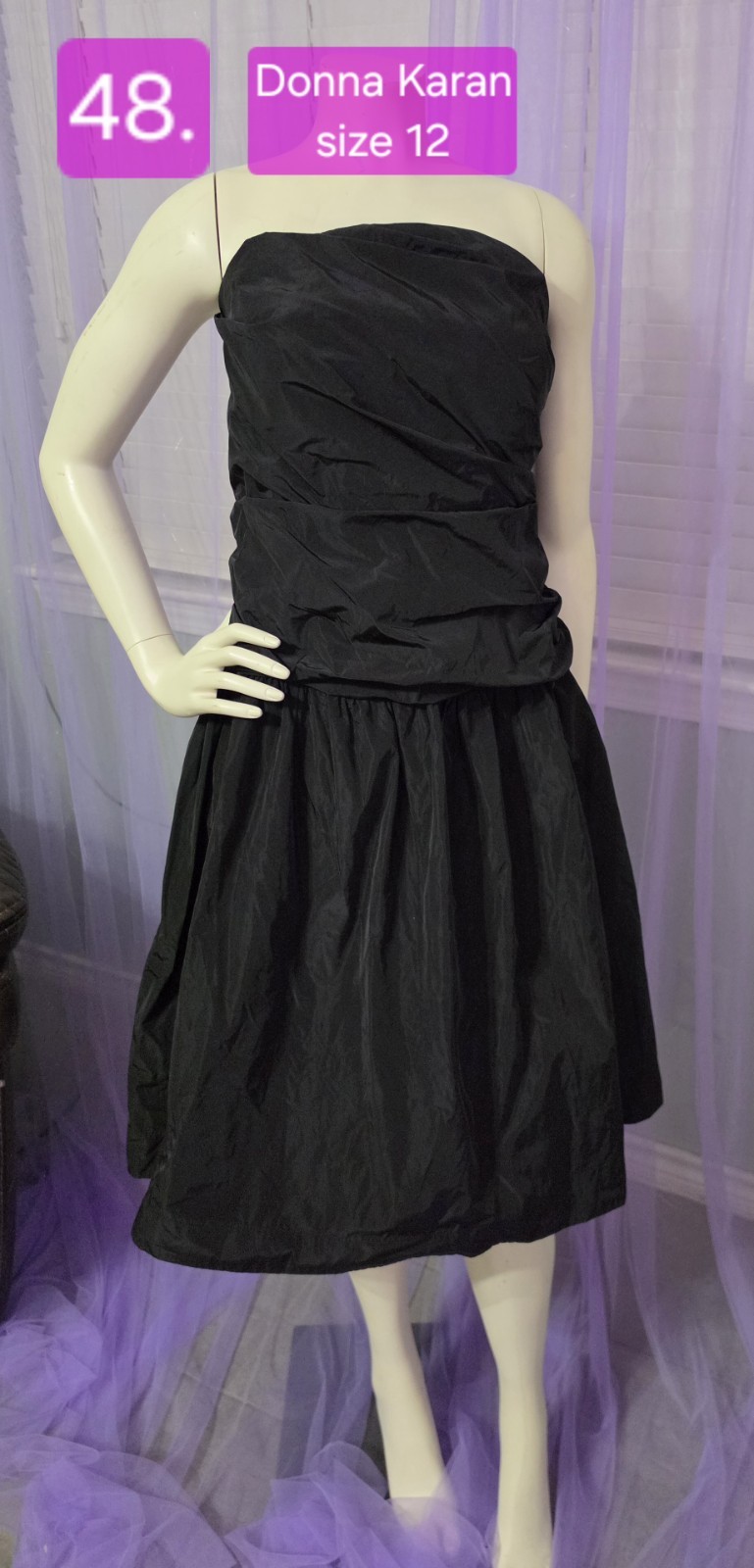 Donna Karan New York Women’s 12 Black Solid Strapless Ruched A-Line Knee Dress Donna Karan New York Women’s 12 Black Solid Strapless Ruched A-Line Knee Dress