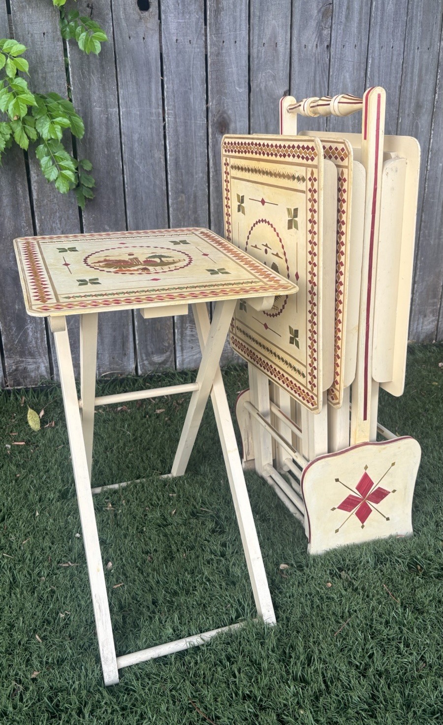RARE Vintage Mid Century Danish Modern TV Tray Tables MCM Marquetry Wood OVERLAY