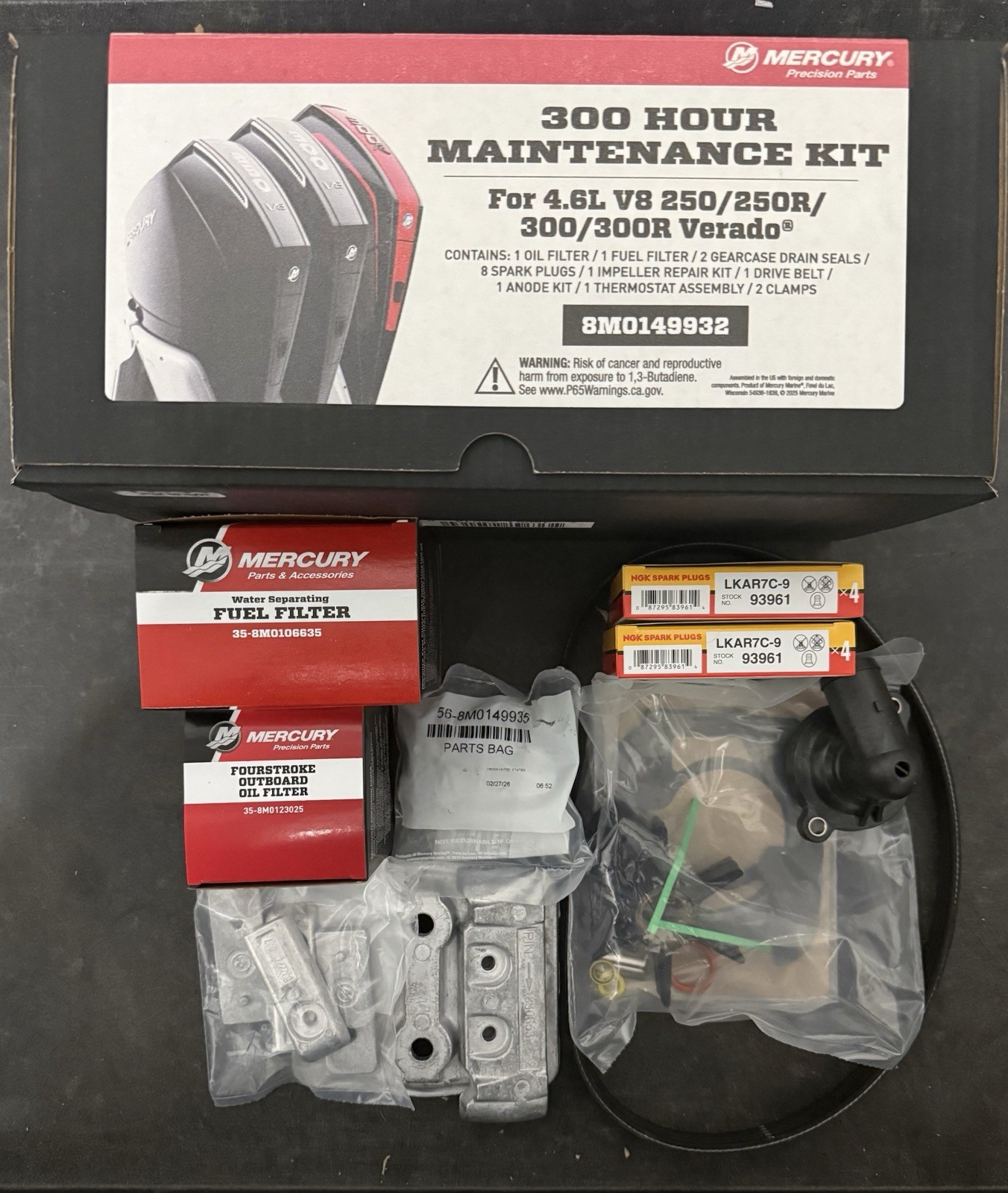 Mercury Outboard 300HR Maintenance Kit For 250-300 HP V8 Verado P/N: 8M0149932 Mercury Outboard 300HR Maintenance Kit For 250-300 HP V8 Verado P/N: 8M0149932