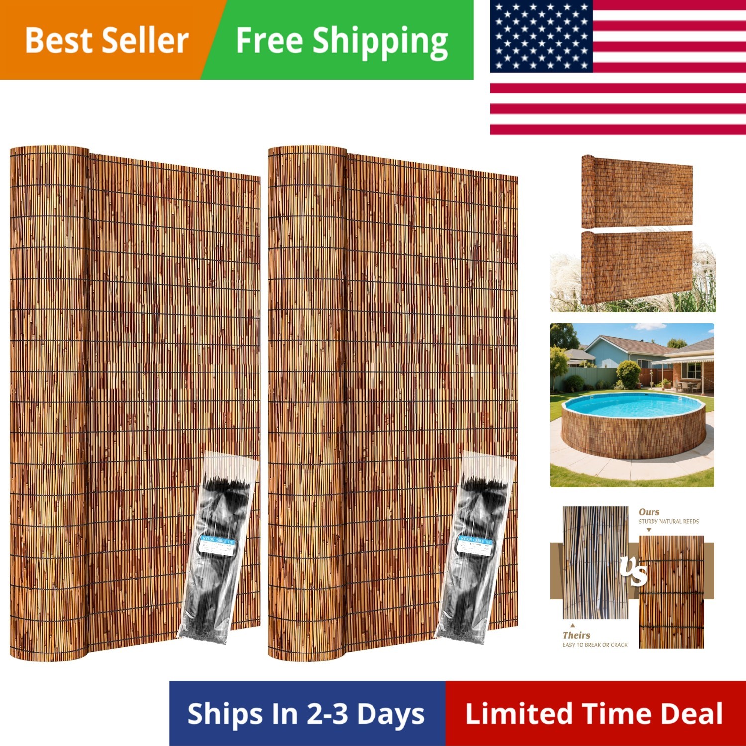 Reed Fencing Rolls 2 Pcs Natural Bamboo Fence 4 Feet High Privacy Screen Curt... Reed Fencing Rolls 2 Pcs Natural Bamboo Fence 4 Feet High Privacy Screen Curt...