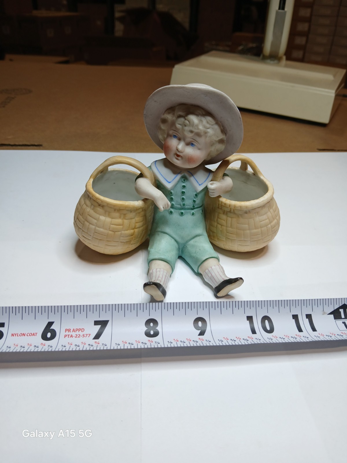 Antique (Circa) 1890 to 1910 Handpainted German Boy Dbl Basket Bisque Spill Vase Antique (Circa) 1890 to 1910 Handpainted German Boy Dbl Basket Bisque Spill Vase