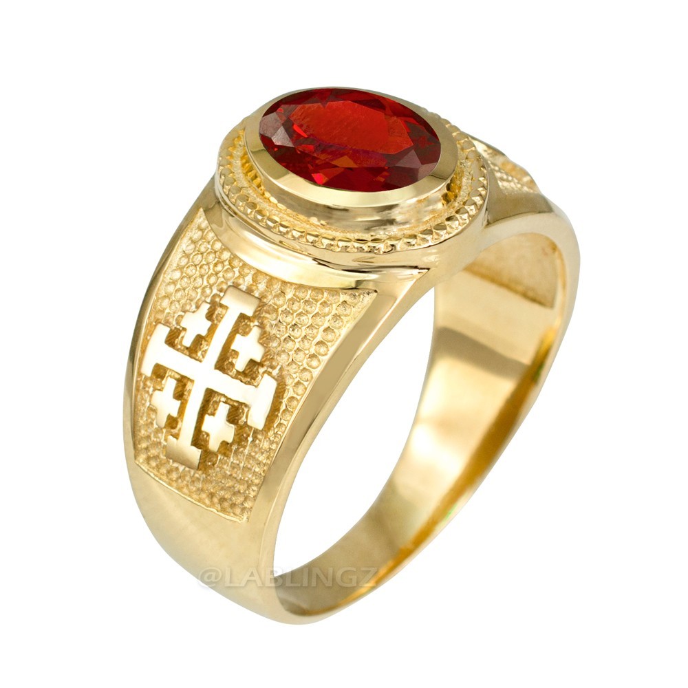 14K Gold Jerusalem Cross Birthstone CZ Ring Crusader Christian Religious Unisex 14K Gold Jerusalem Cross Birthstone CZ Ring Crusader Christian Religious Unisex