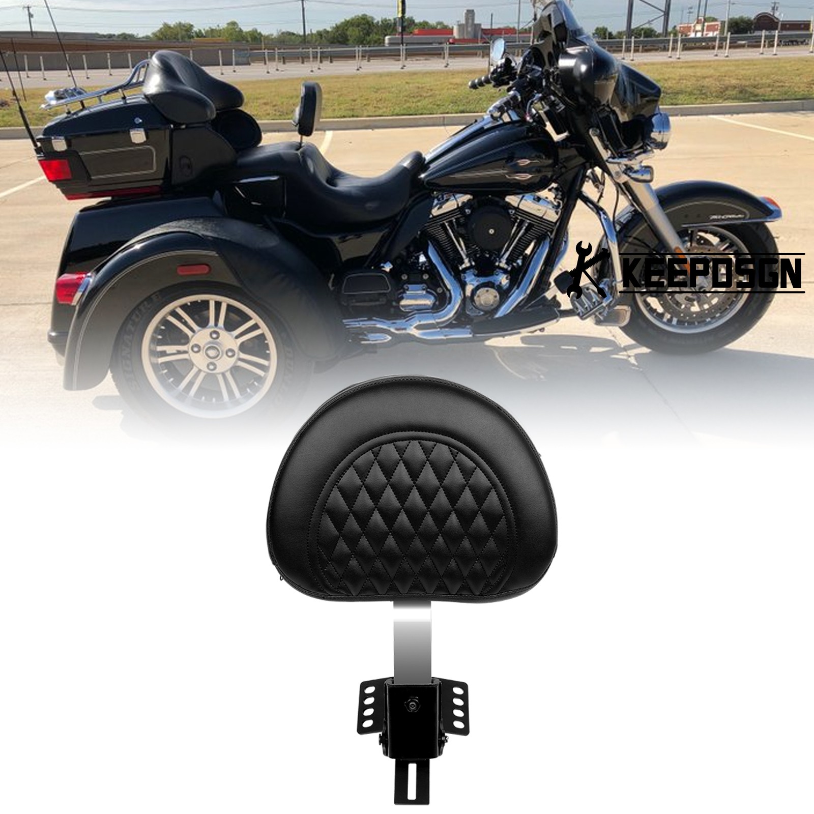 Adjustable Plug-in Driver Rider Backrest Pad For Harley Tri Glide Ultra Classic 