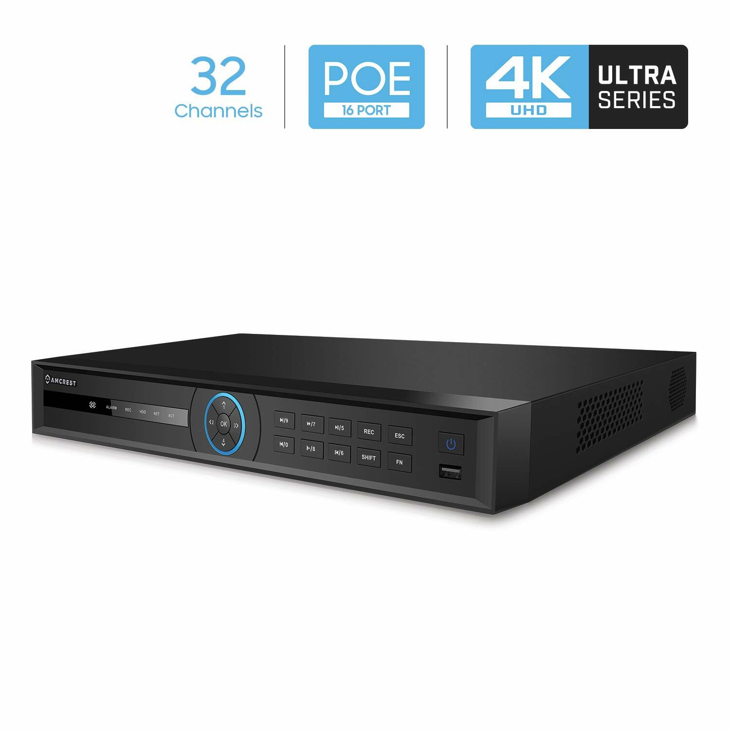 Amcrest NV5232E 32CH Channel 4K  Network Video Recorder NVR 16-Ports POE Renewed