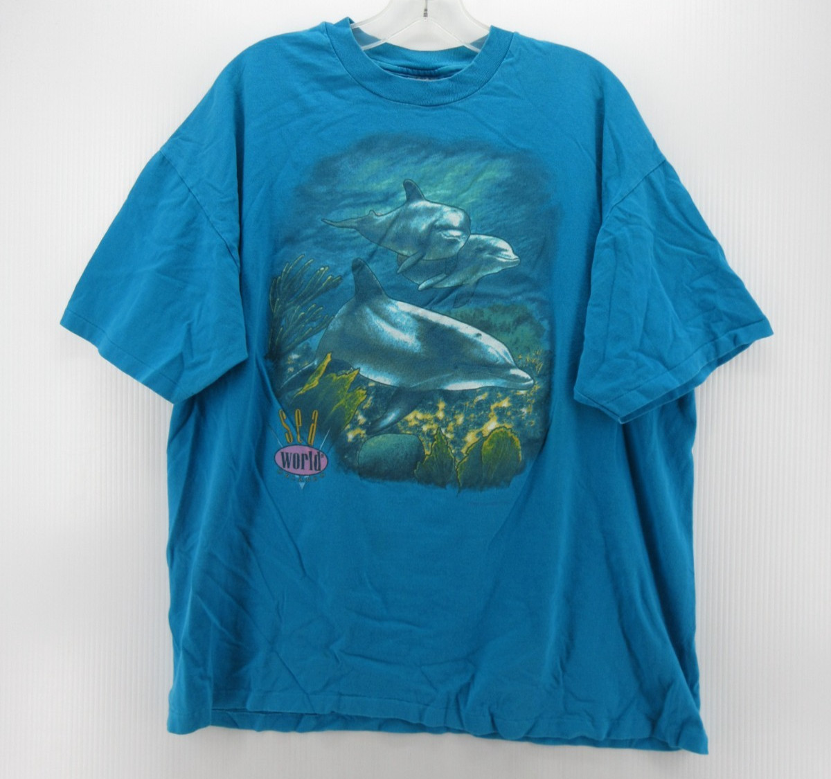 VTG SeaWorld Shirt Men XL Blue Orlando Dolphin Graphic Hanes Single Stitch 90s