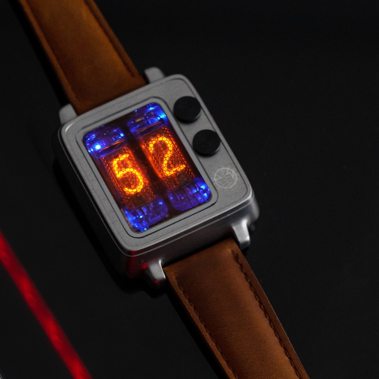 New NEONWORKS BTF1 NIXIE TUBE WATCH Retro Timer WristUp Aluminum Brown Straps v.