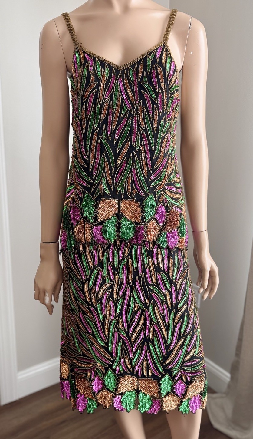 VTG Nancy K Silk Beaded 2 Piece Top Sequin Skirt Set M India Cocktail Party VTG Nancy K Silk Beaded 2 Piece Top Sequin Skirt Set M India Cocktail Party