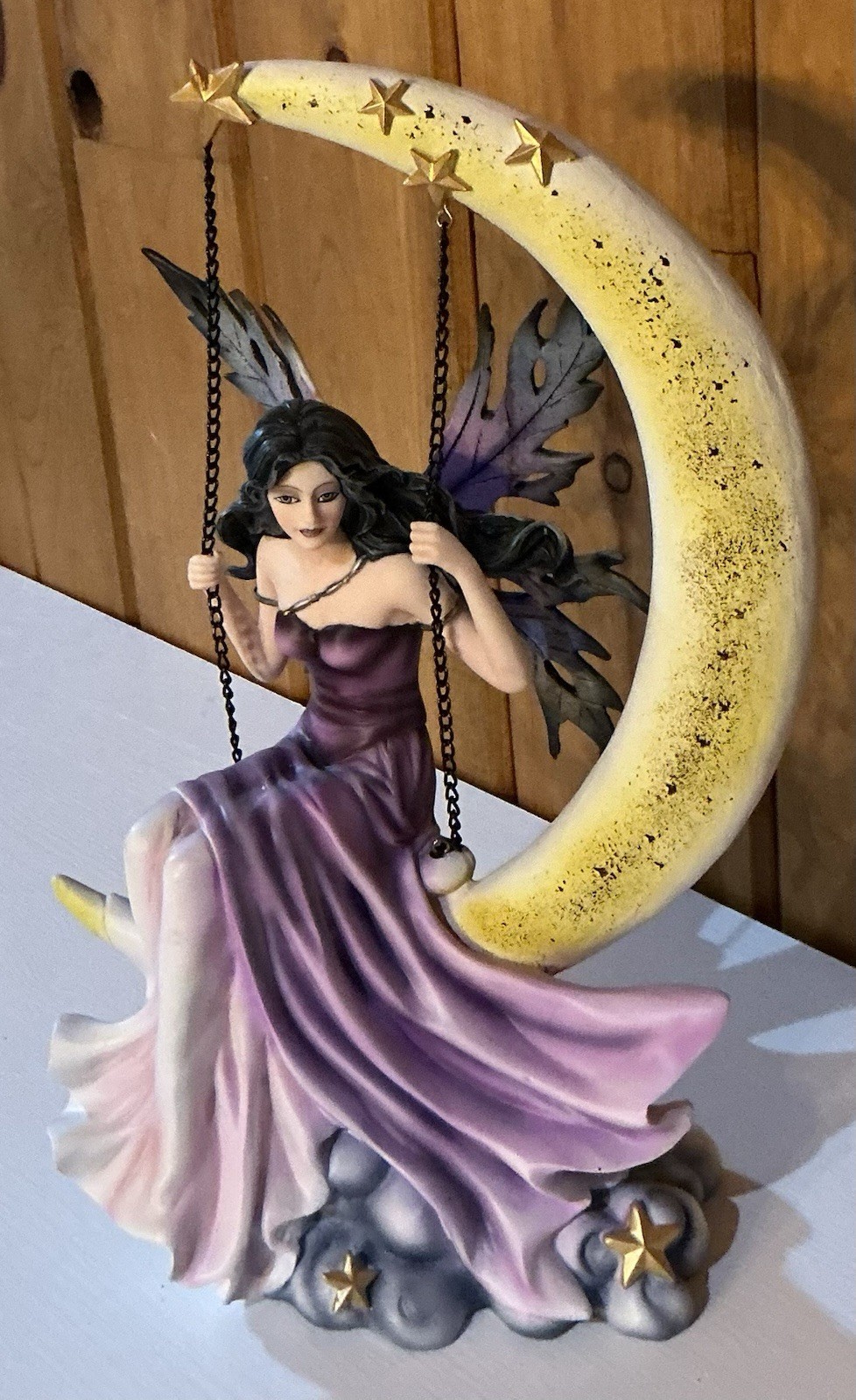 Pacific Giftware Beautiful Fairy Swinging On The Moon, Purple Dress 13”; #91989