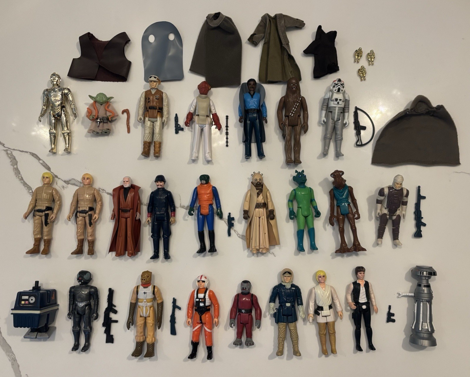 25-Vintage Kenner Star Wars Figure Lot 1977-1983, w/Assorted Weapons. NO REPRO