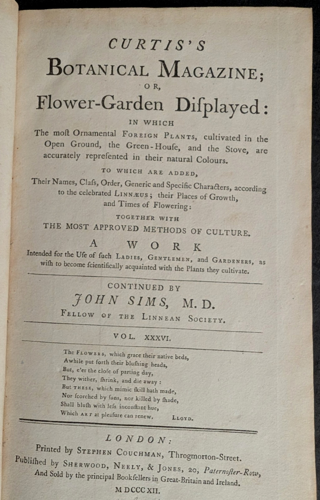 CURTIS'S BOTANICAL MAGAZINE; or, Flower-Garden Displayed, Volume 36 (1812)