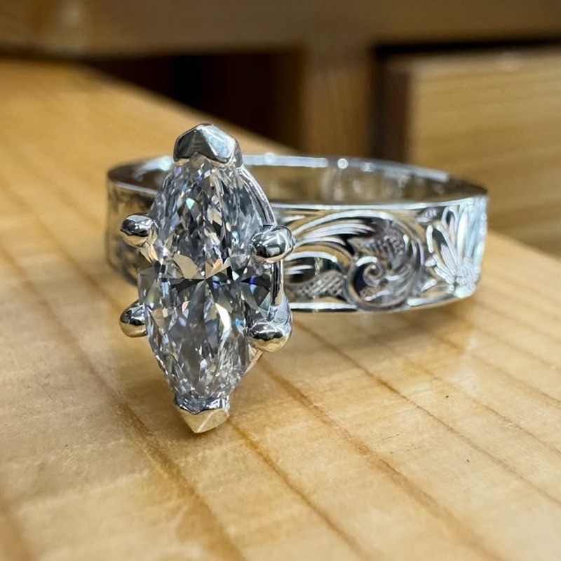 2.81Ct Marquise Cut Moissanite Solitaire Engagement Ring 14K White Gold Plated