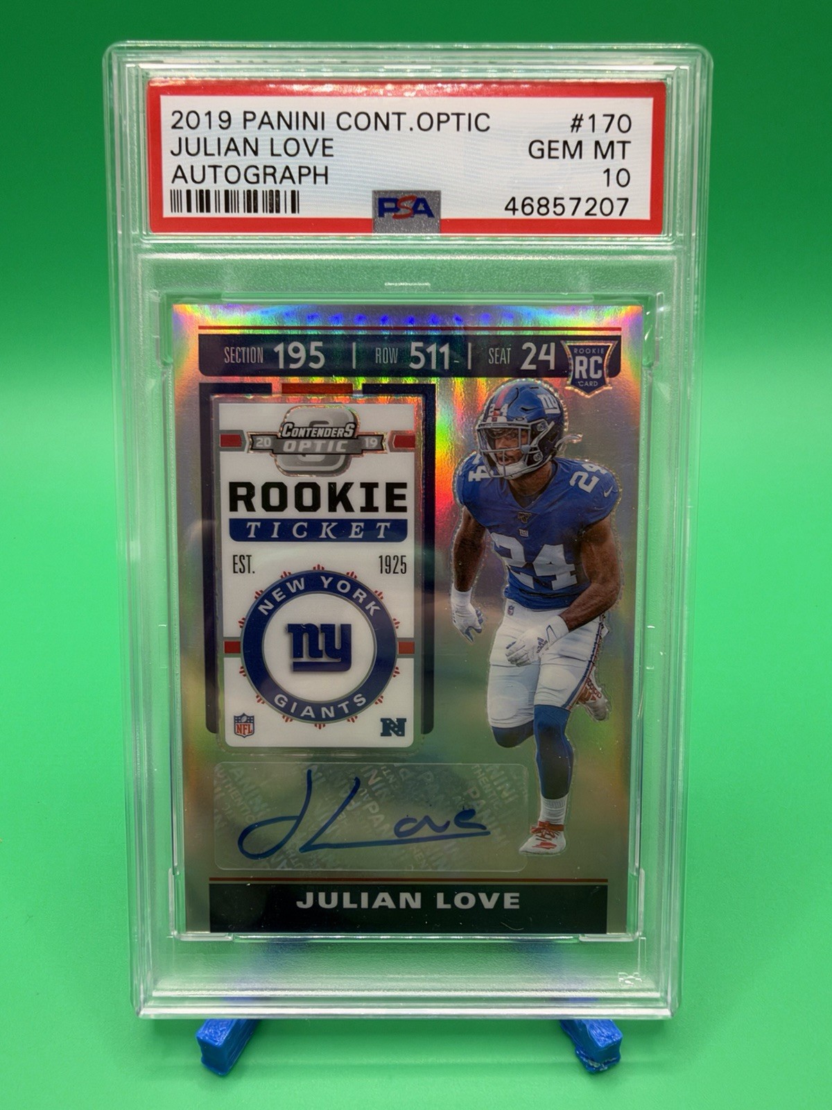 Julian Love 2019 Panini Contenders Optic Holo Prizm Rookie Ticket Auto PSA 10 RC