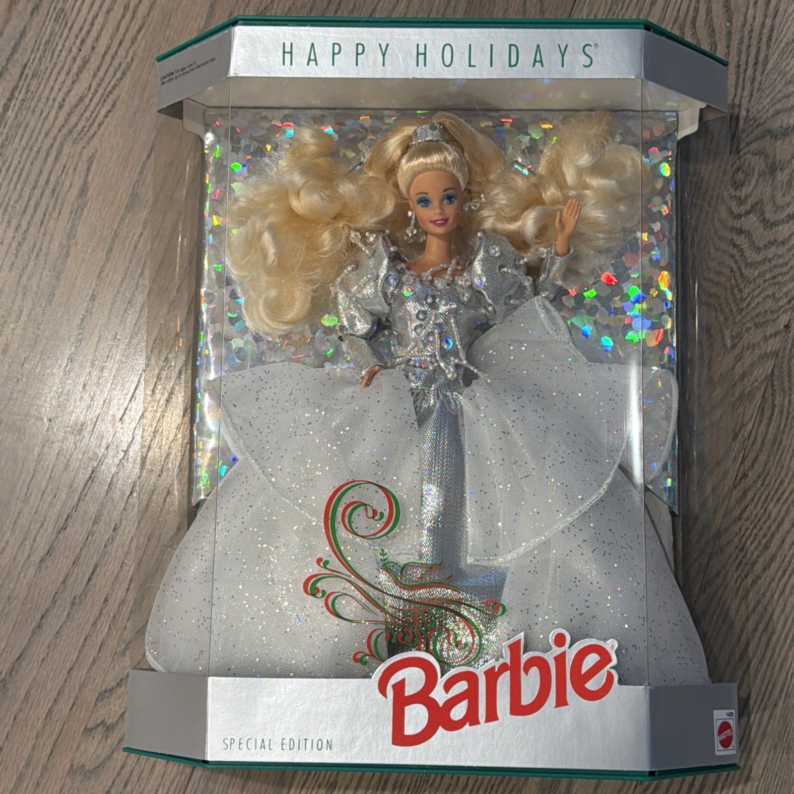 1992 Happy Holidays Barbie Doll Mattel Special Edition Silver & White Dress 1429 1992 Happy Holidays Barbie Doll Mattel Special Edition Silver & White Dress 1429