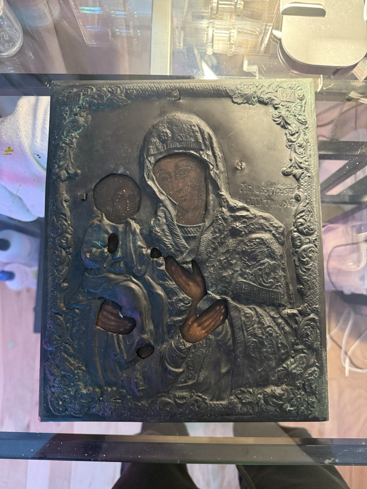 17th Century Antique Russian icon Saint Mary and Baby Jesus