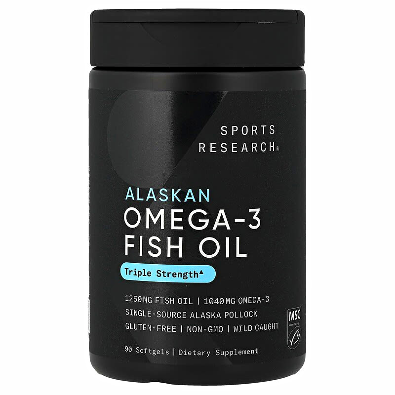 Sports Research Alaskan Omega-3 Fish Oil Triple Strength 90 Softgels Wild Caught