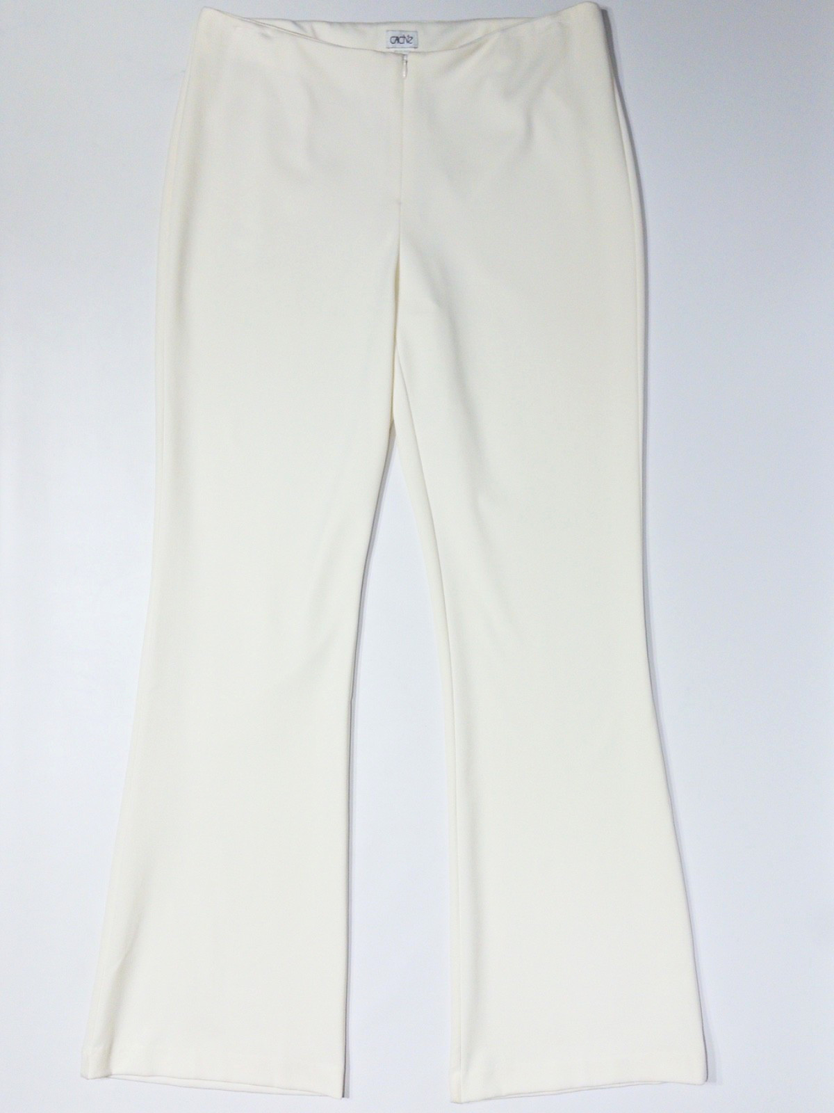 Cache Made in USA White Ivory Front Zip Flared Stretch Trousers Women Size 10