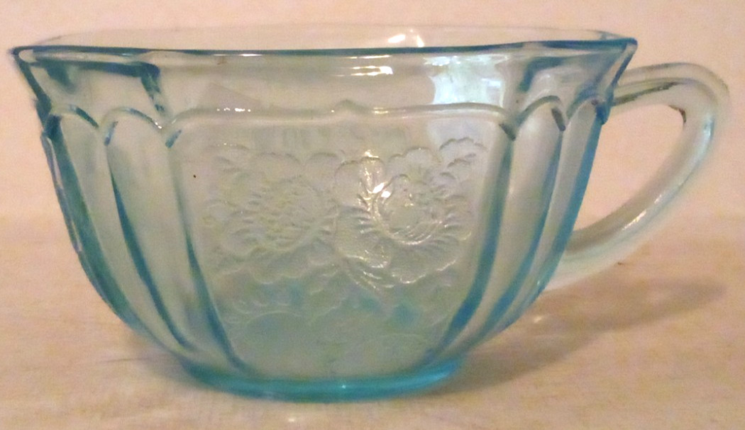 VTG ANCHOR HOCKING DEPRESSION GLASS BLUE MAYFAIR OPEN ROSE CUP AJ