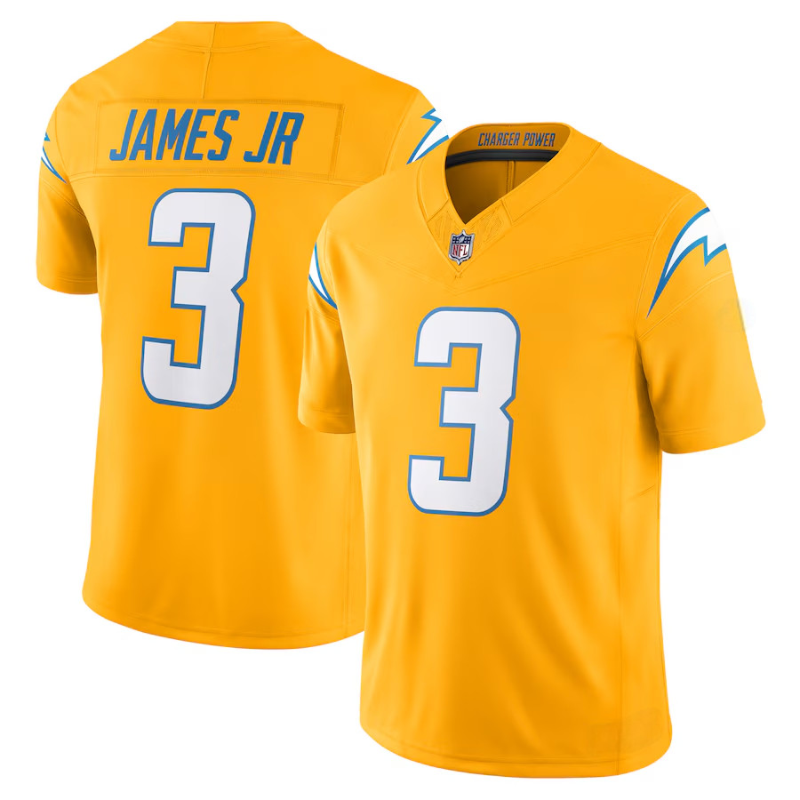 Men\'s Chargers 2025 Gold Alternate Charger Power Stitched Player Jersey S-3XL