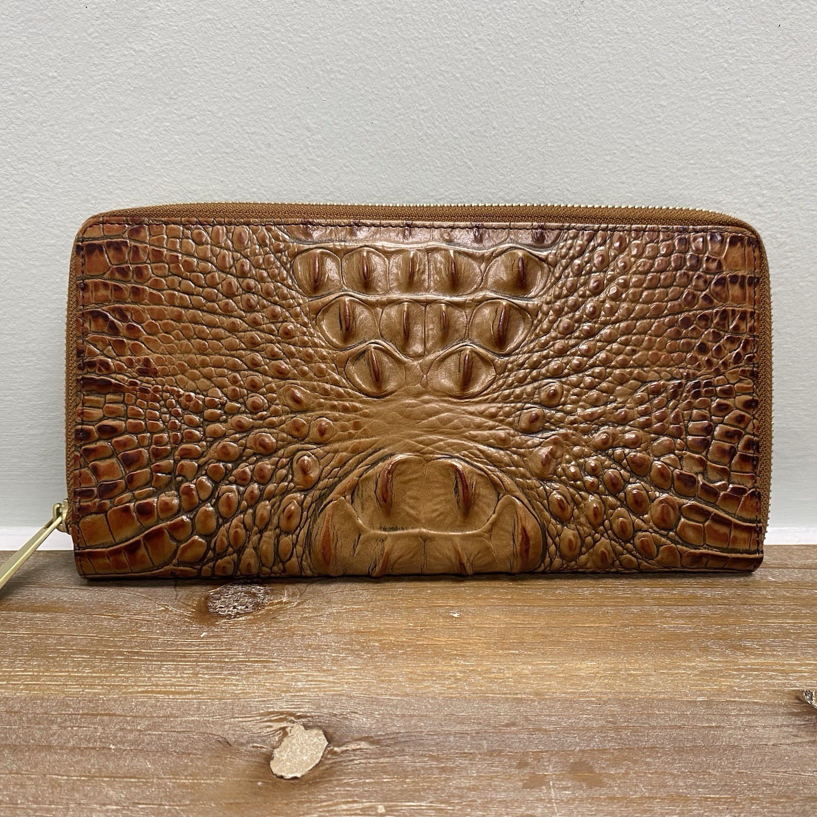 Brahmin Skyler Wallet Pecan Travel Wristlet Long Card Holder New With Defect