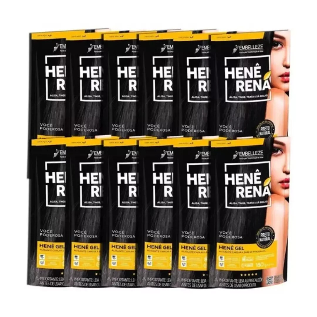 Kit 12 Units Henê Rena Embelleze - Natural Black Gel Sachet - 180g