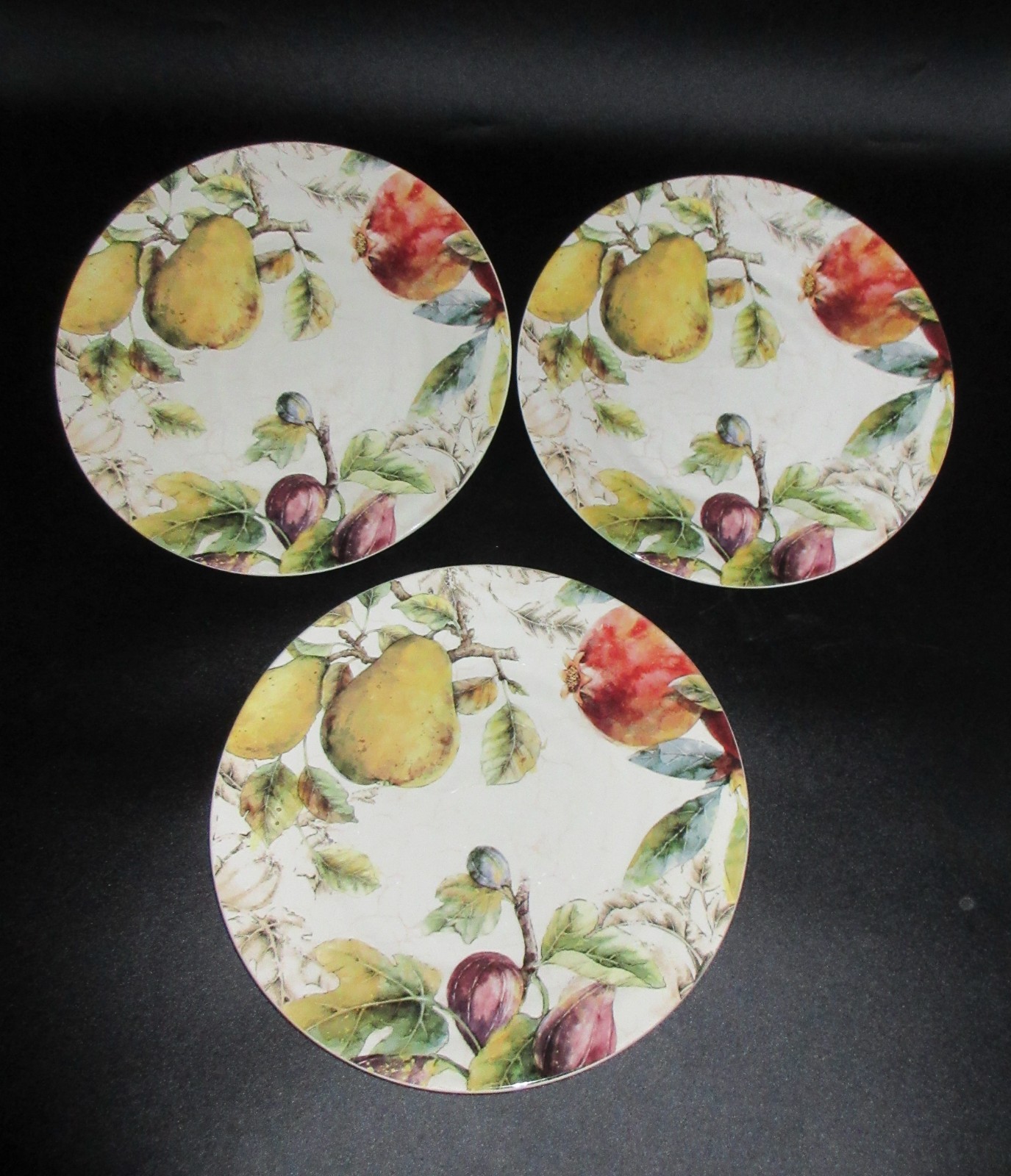 3 Pier 1 Verona Dinner Plates 10.75 Inches-Pears, Pomegranate & Figs