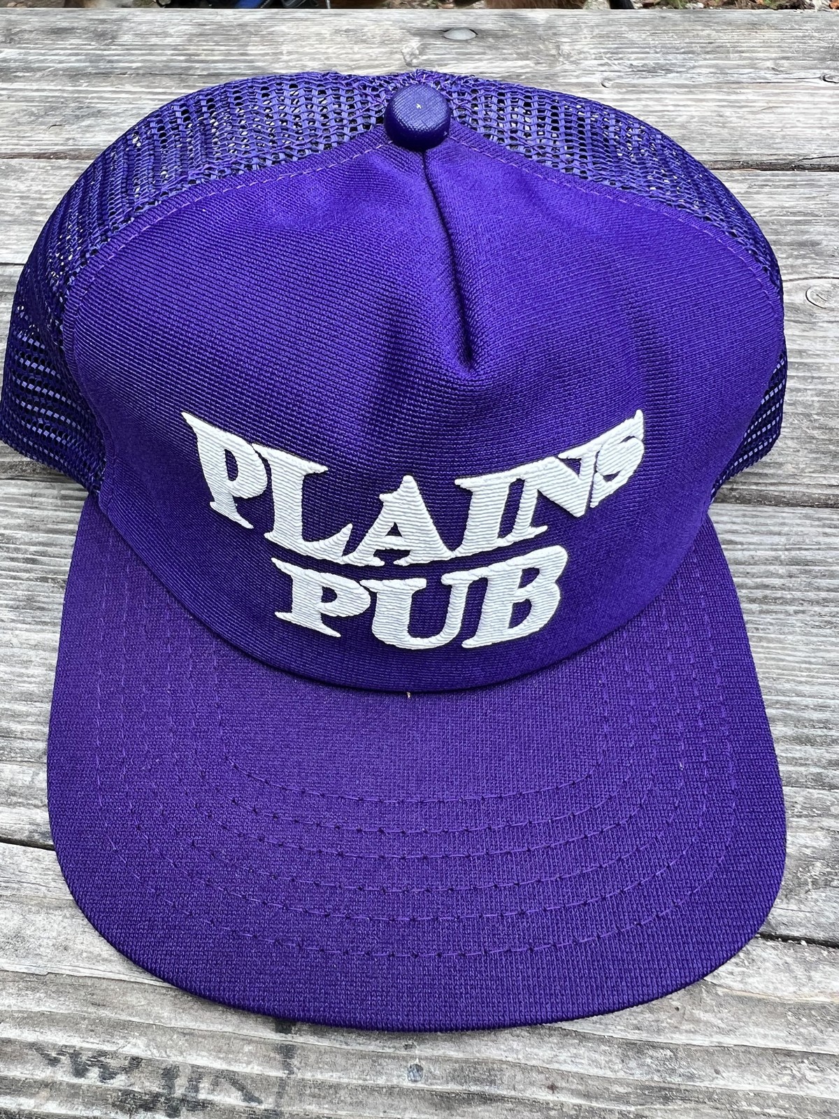 VINTAGE Plains Pub Hat Cap Snap Back Mesh Trucker Bar Advertising Mens 80s