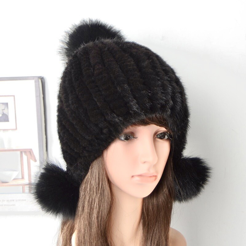 Handmade Women’s /Teen /Children’s Genuine Mink Fur Knitted Beanie Hat One Size