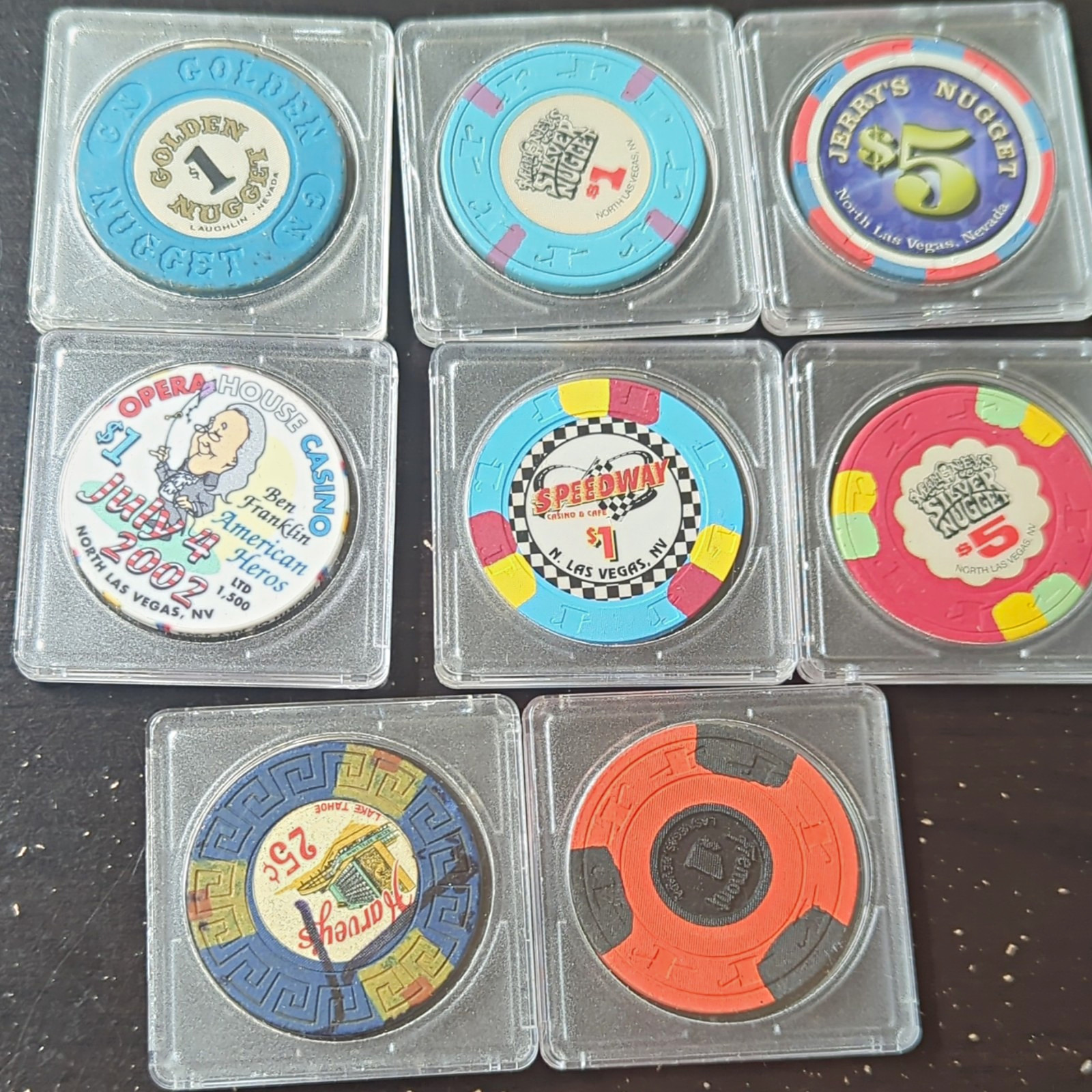 Lot of Las Vegas Casino Chips - Jerry\'s Nugget, Golden Nugget, Speedway Lot of Las Vegas Casino Chips - Jerry\'s Nugget, Golden Nugget, Speedway