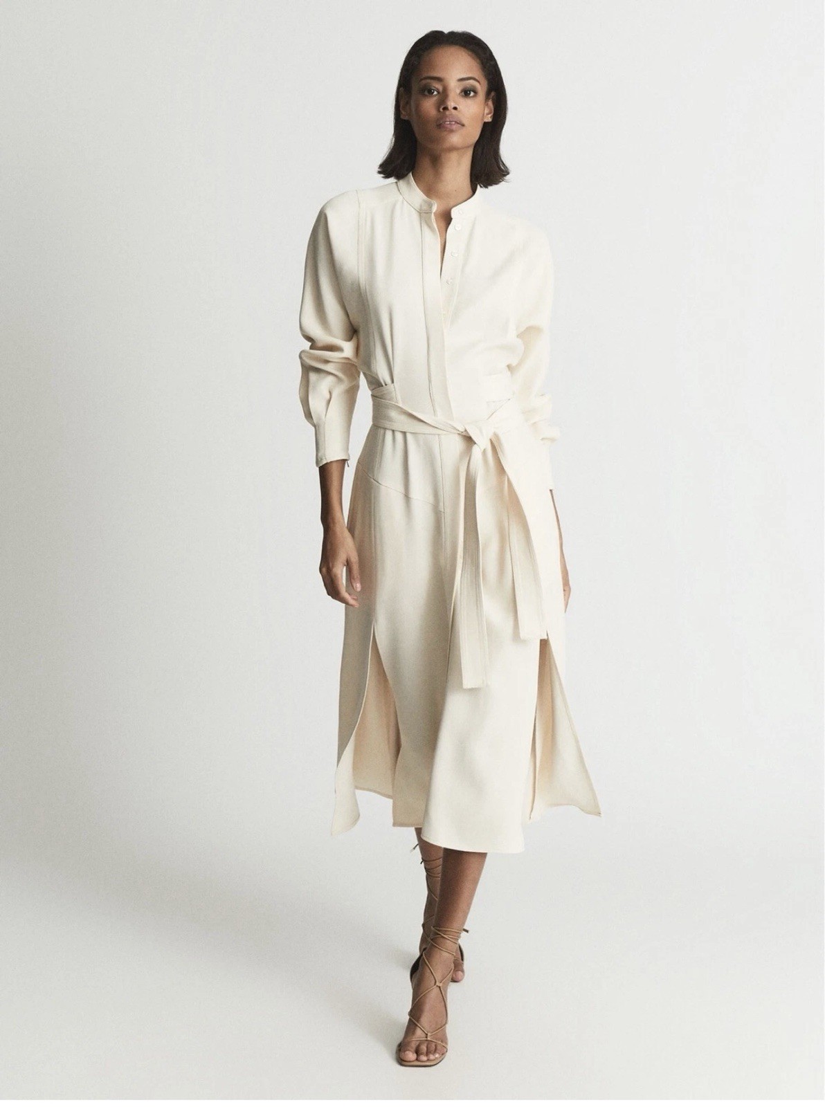 NEW REISS DARCY BELTED MIDI SHIRT DRESS in NATURAL IVORY Size US 2 UK 6 XS