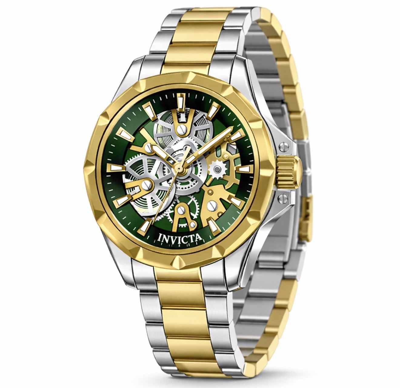 Invicta Men's Watch Objet D Art Quartz Green Skeleton Dial Two Tone Case 50381 Invicta Men's Watch Objet D Art Quartz Green Skeleton Dial Two Tone Case 50381