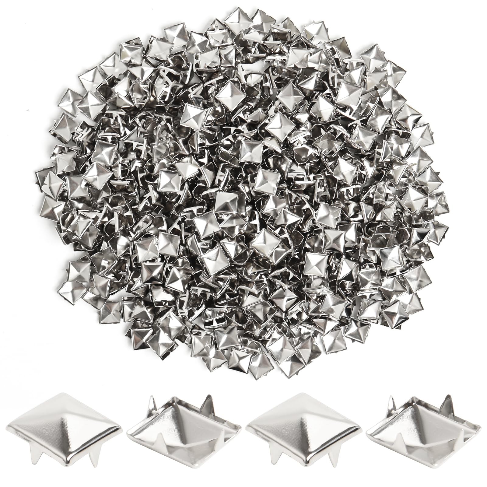 SBYURE 600 Pcs 10mm Silver Studs for Clothing Four-jaw Square Punk SBYURE 600 Pcs 10mm Silver Studs for Clothing Four-jaw Square Punk
